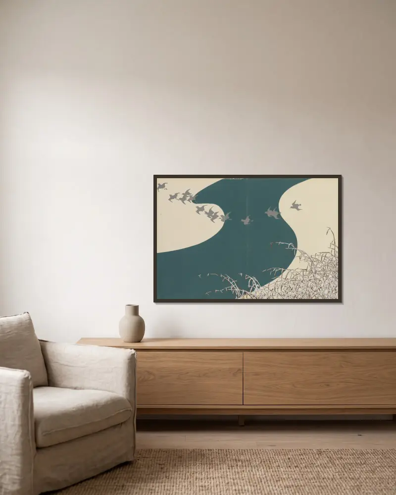 Fluss im Winter von Kamisaka Sekka gerahmt an einer Wand