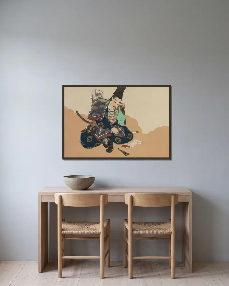 Taira no Tadanori (Tadanori) av Kamisaka Sekka inramad på en vägg