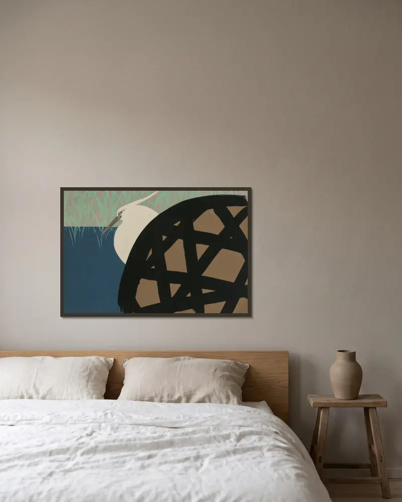 Weißer Reiher von Kamisaka Sekka gerahmt an einer Wand