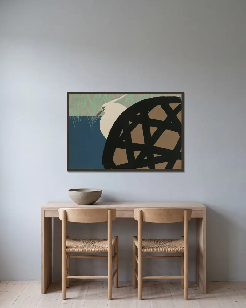 Weißer Reiher von Kamisaka Sekka gerahmt an einer Wand