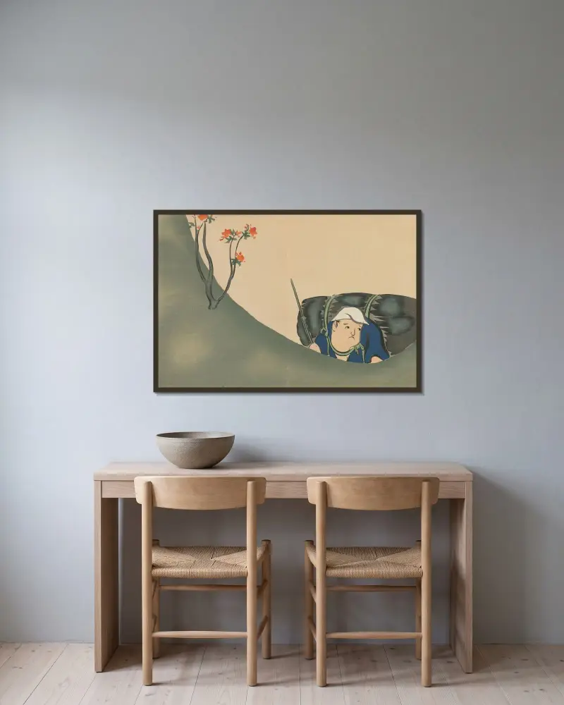 Woodcutter (Shomu) av Kamisaka Sekka inramad på en vägg