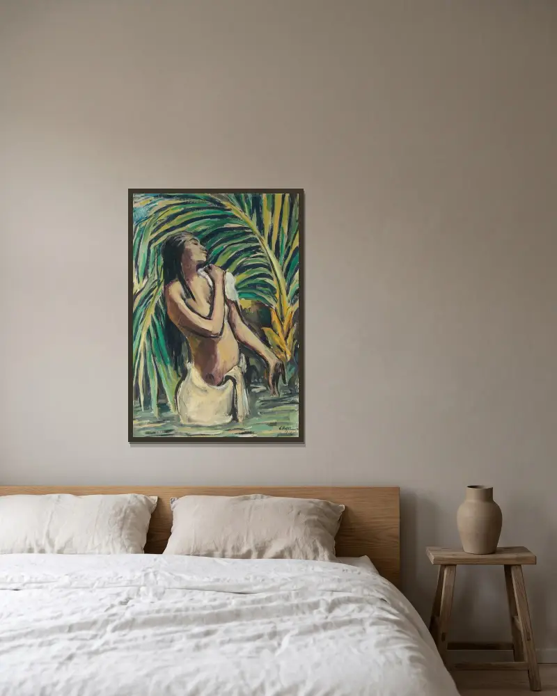 Badendes Hindumädchen von Karl Hofer gerahmt an einer Wand