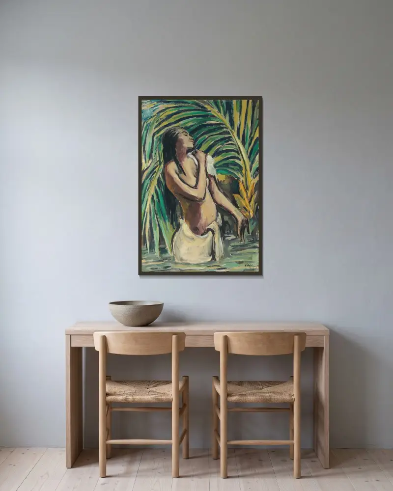 Badendes Hindumädchen von Karl Hofer gerahmt an einer Wand