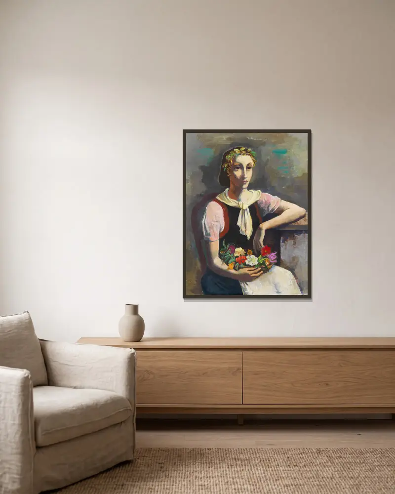 Blumenmädchen von Karl Hofer gerahmt an einer Wand