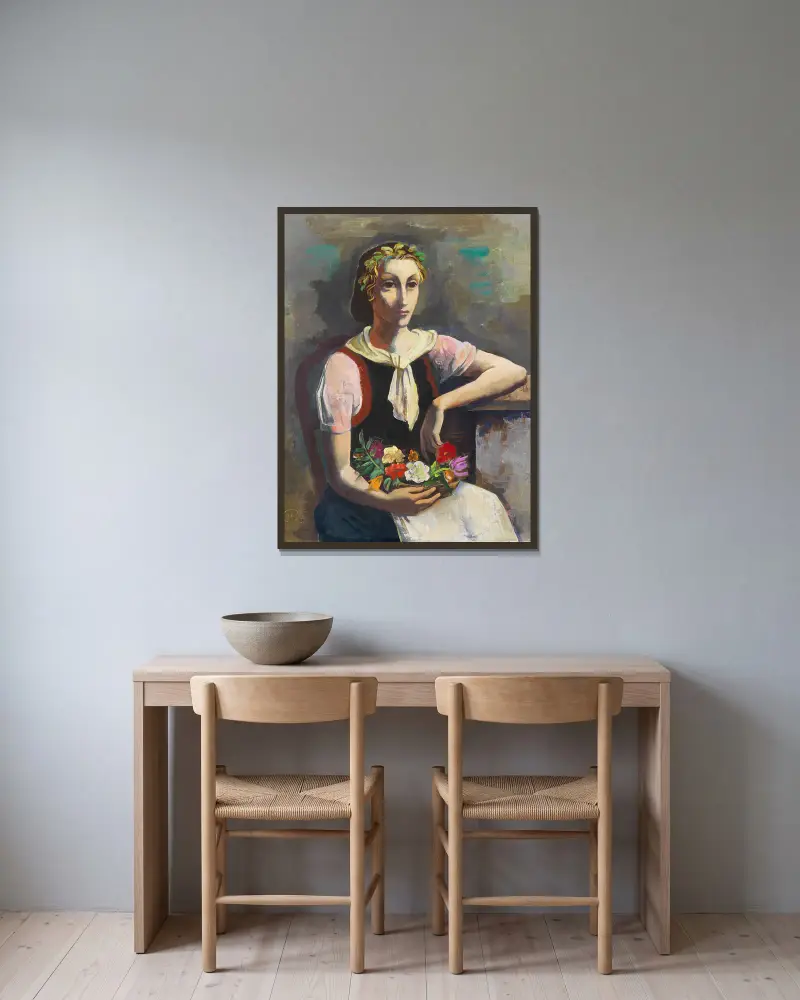 Blumenmädchen von Karl Hofer gerahmt an einer Wand