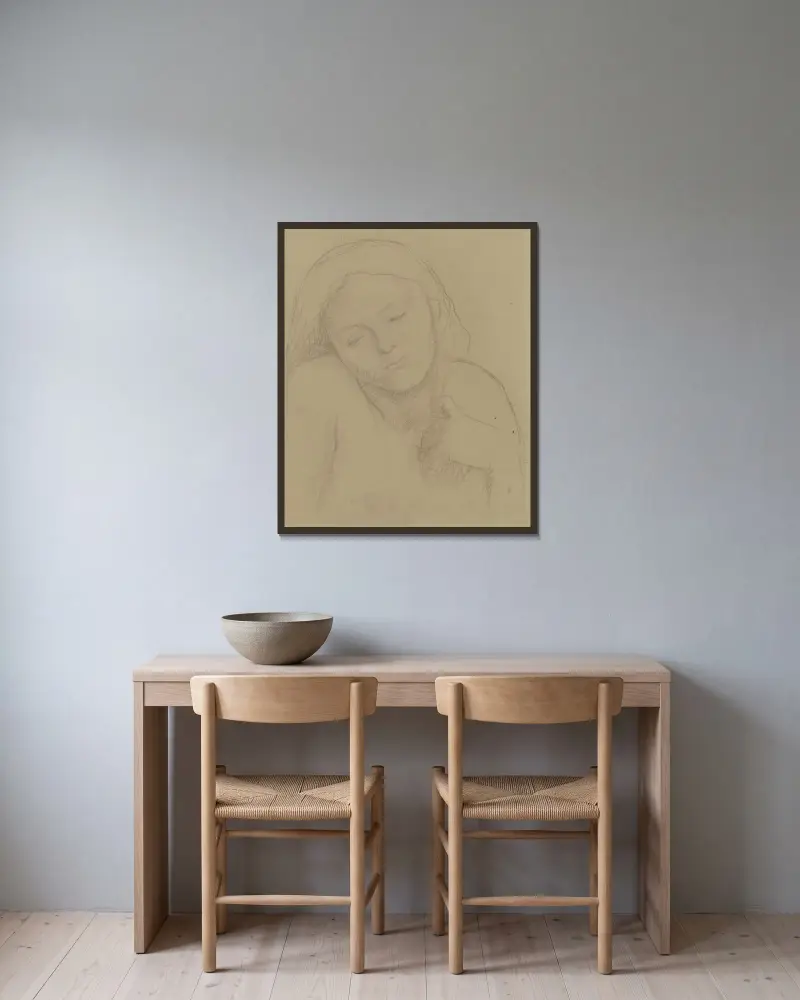 Porträtt av en flicka av Karl Hofer inramad på en vägg