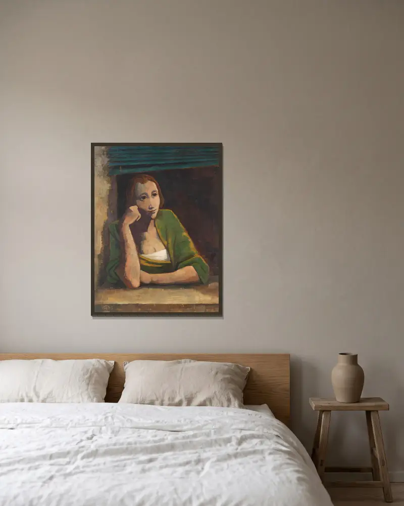 Girl at the Window av Karl Hofer inramad på en vägg