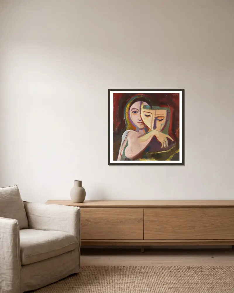 Girl with Mask av Karl Hofer inramad på en vägg