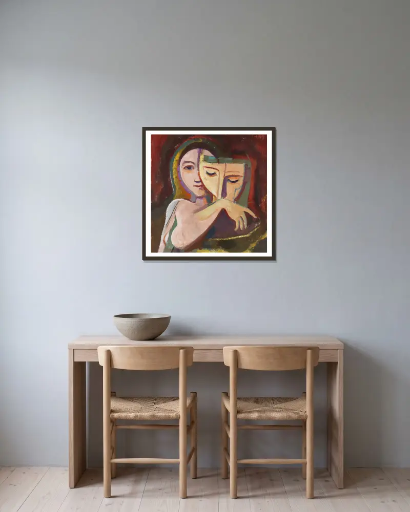 Girl with Mask av Karl Hofer inramad på en vägg