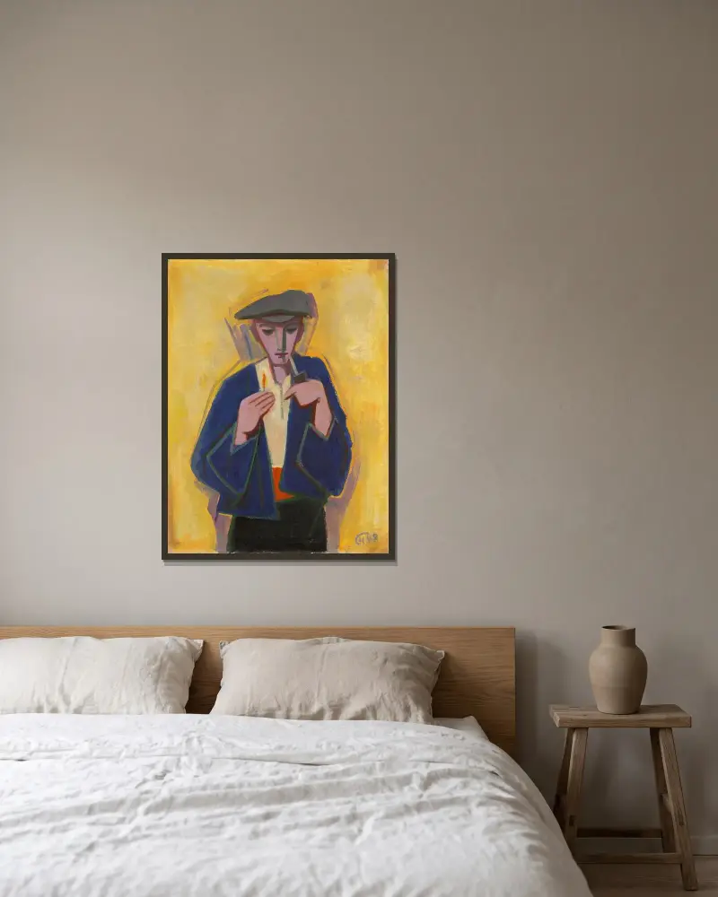 Pojke med pipa av Karl Hofer inramad på en vägg