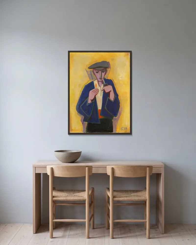 Pojke med pipa av Karl Hofer inramad på en vägg