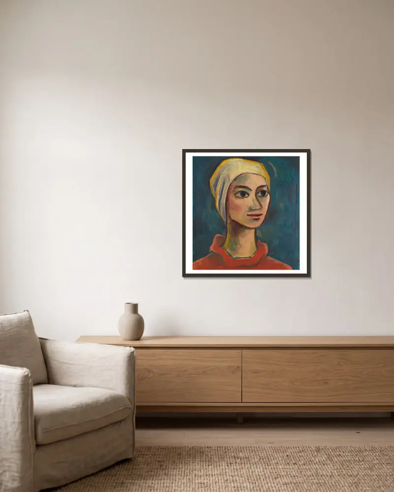 Portrait of a girl av Karl Hofer inramad på en vägg
