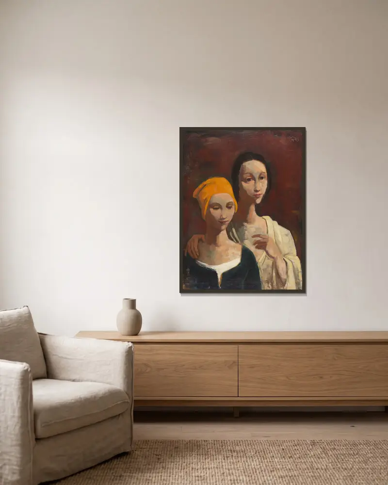 Portrait of two young women av Karl Hofer inramad på en vägg