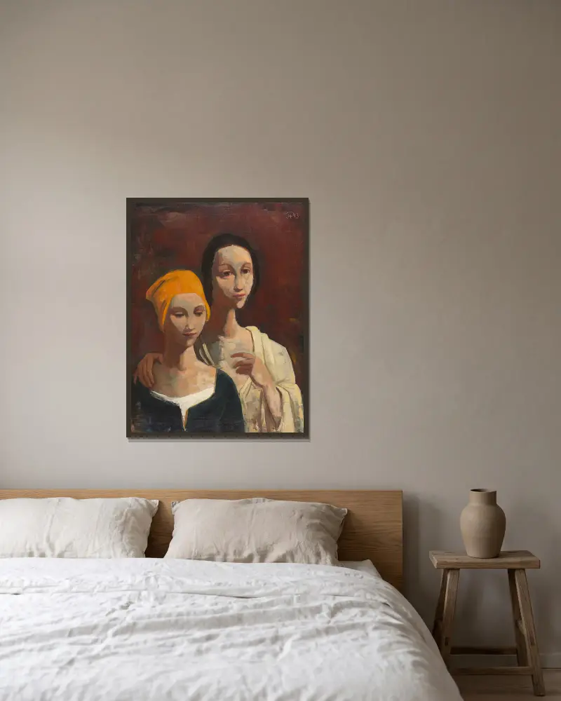 Portrait of two young women av Karl Hofer inramad på en vägg