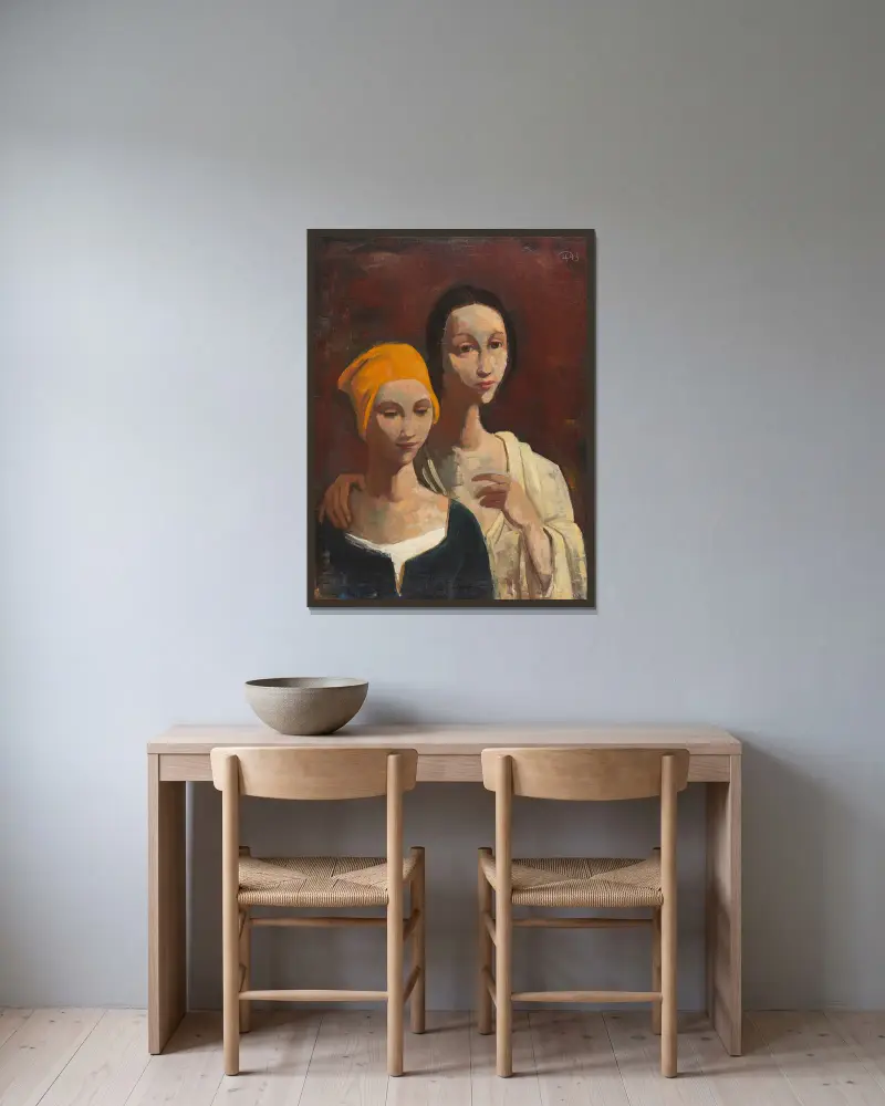 Portrait of two young women av Karl Hofer inramad på en vägg