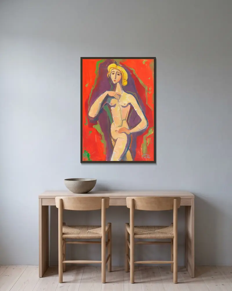 Standing female nude av Karl Hofer inramad på en vägg