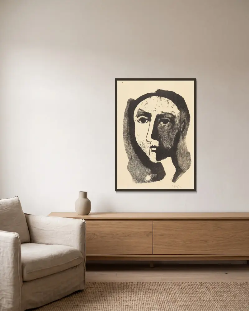Woman’s Head II von Karl Hofer gerahmt an einer Wand