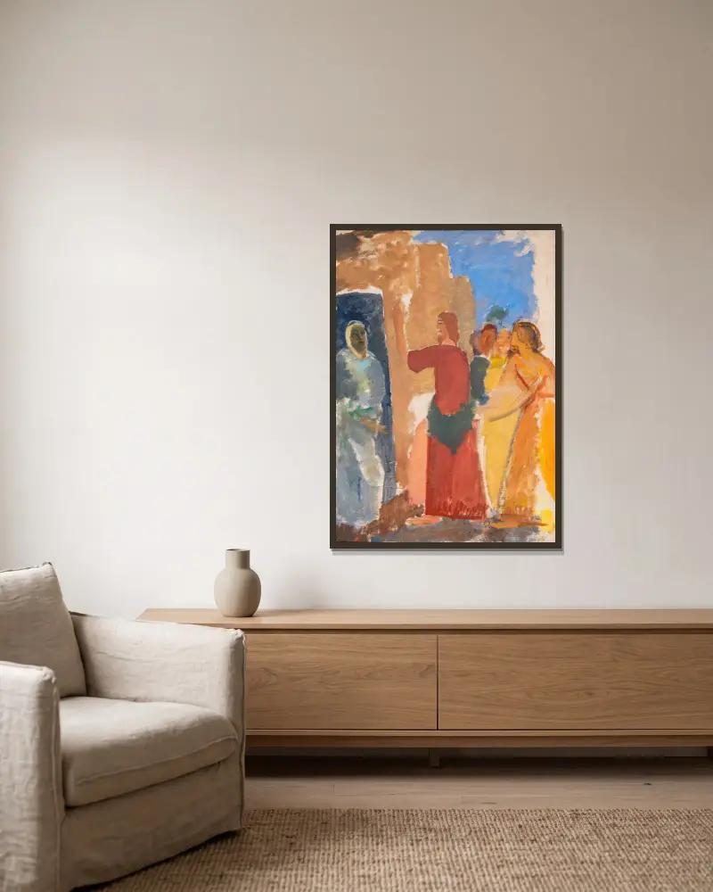 Die Auferweckung des Lazarus von Karl Isakson gerahmt an einer Wand