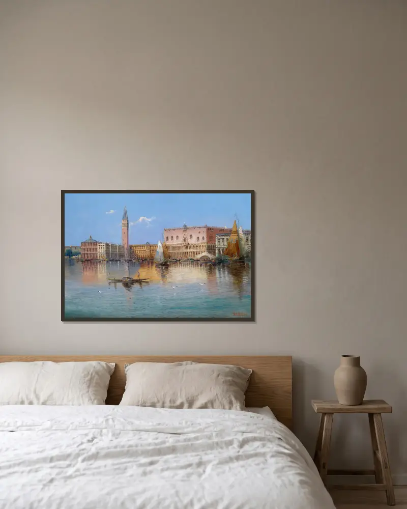 Venedig bei Hochwasser von Karl Kaufmann gerahmt an einer Wand