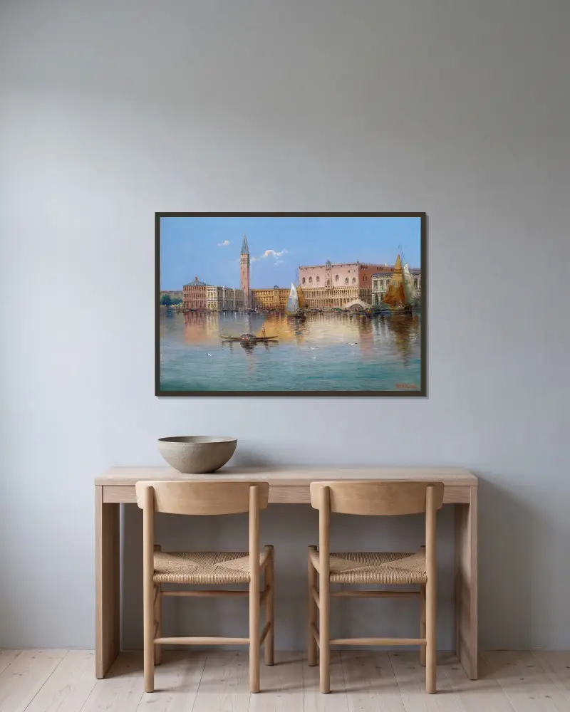 Venedig bei Hochwasser von Karl Kaufmann gerahmt an einer Wand