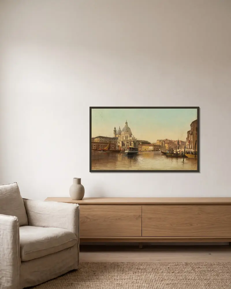 Venedig, Canal Grande med utsikt mot Santa Maria della Salute av Karl Kaufmann inramad på en vägg