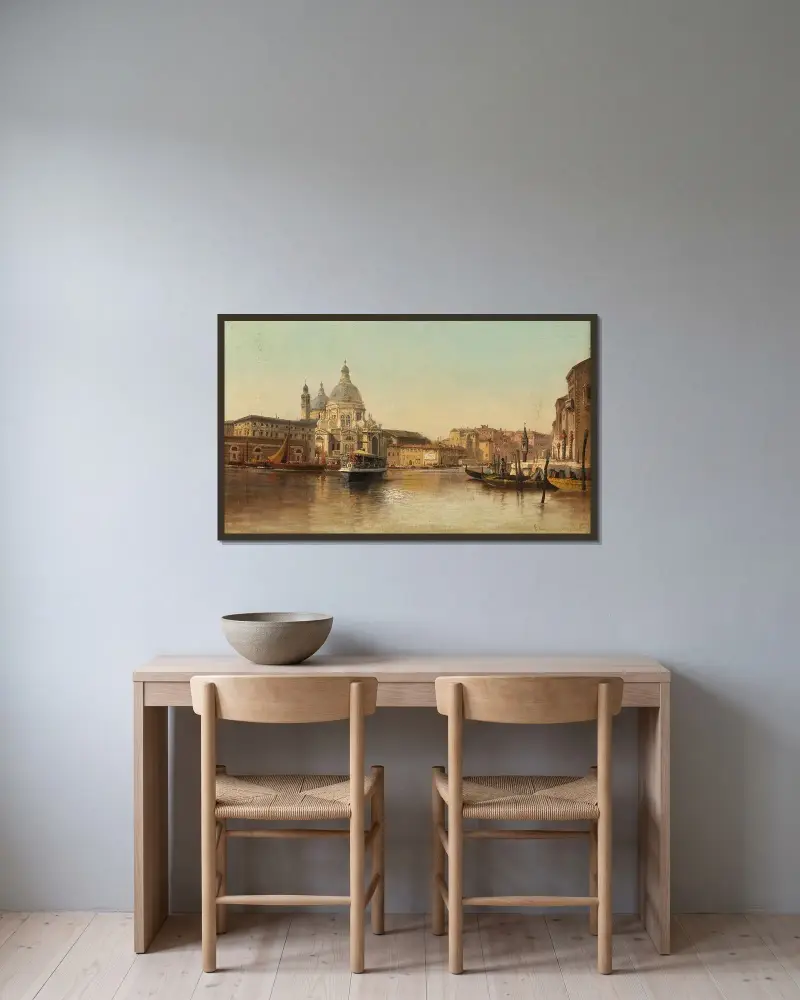 Venedig, Canal Grande med utsikt mot Santa Maria della Salute av Karl Kaufmann inramad på en vägg