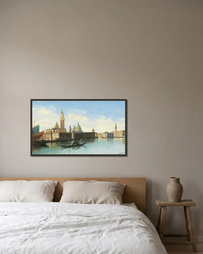 Veneziansk scen II av Karl Kaufmann inramad på en vägg