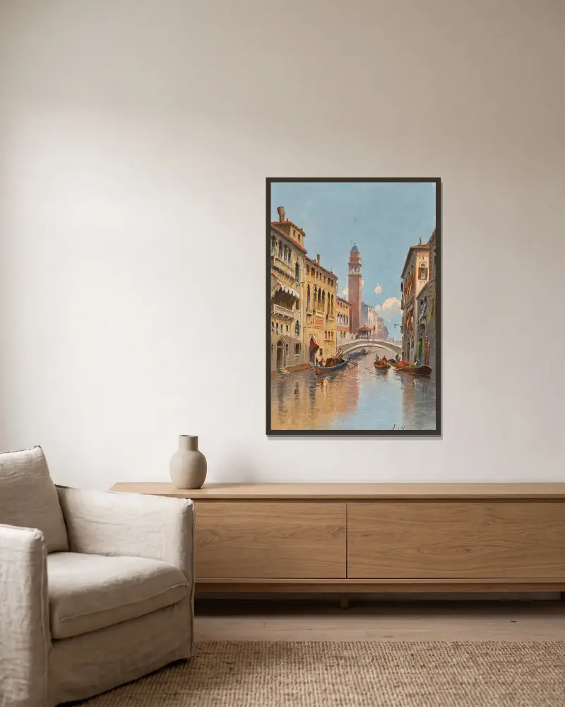 Venice, a View of a Canal av Karl Kaufmann inramad på en vägg