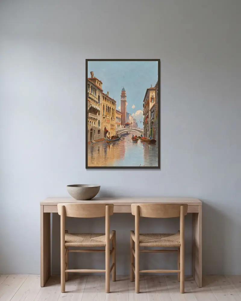 Venice, a View of a Canal av Karl Kaufmann inramad på en vägg