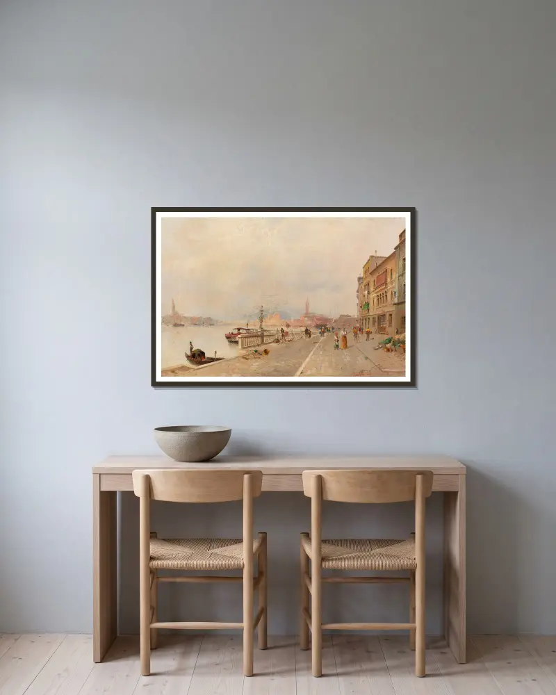 Venice Riva dei Sette Martiri av Karl Kaufmann inramad på en vägg
