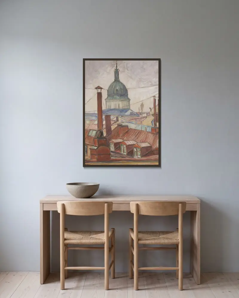 Ovan taken, Östermalm, Stockholm av Karl Nordström inramad på en vägg