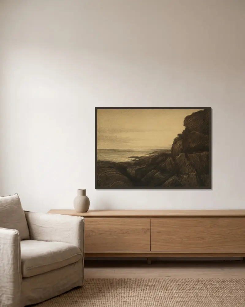 Küstenklippen von Karl Nordström gerahmt an einer Wand