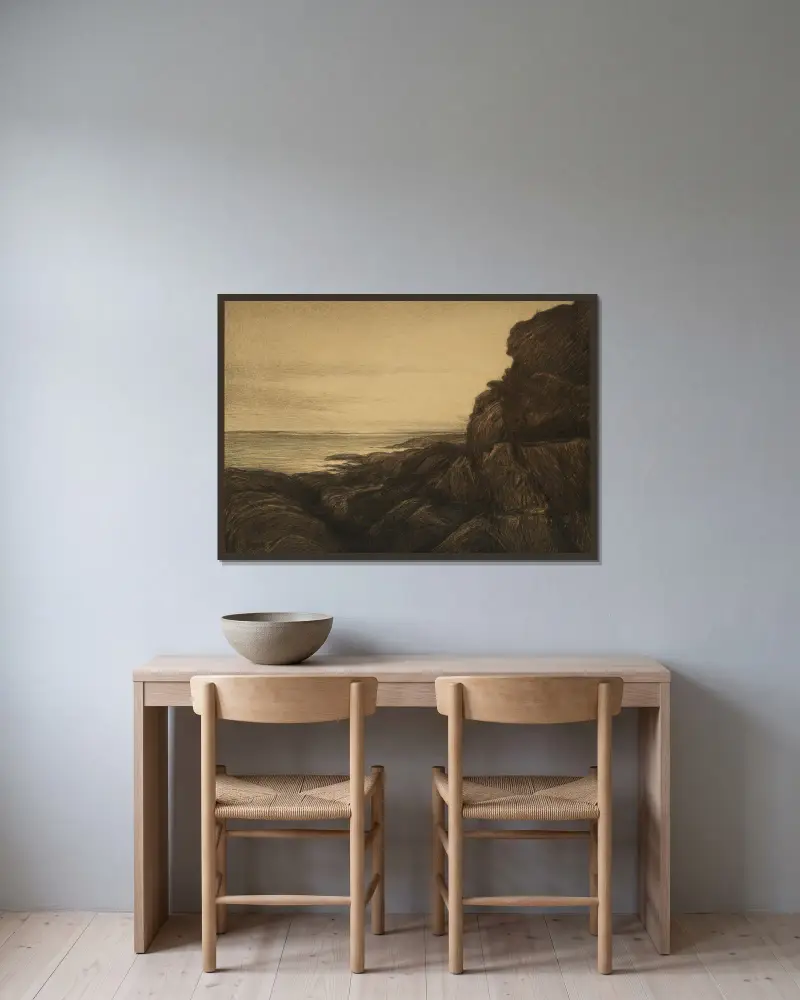 Küstenklippen von Karl Nordström gerahmt an einer Wand