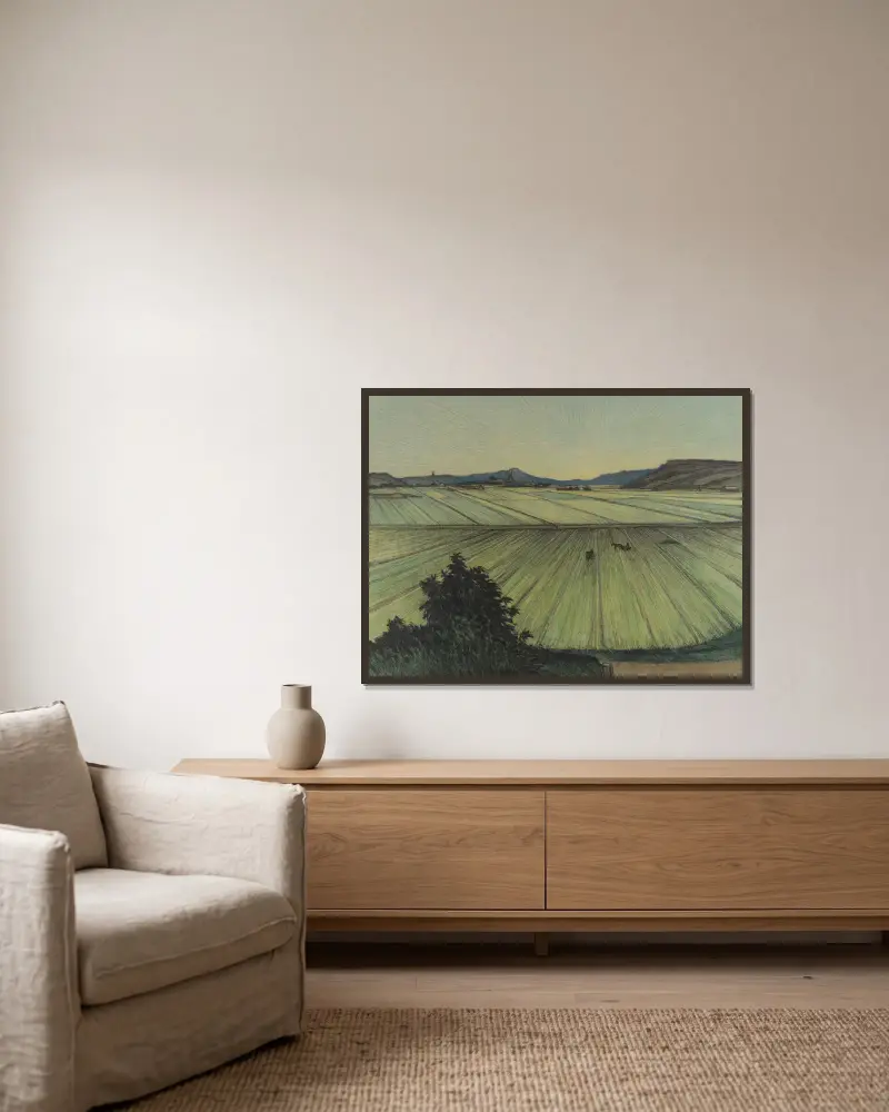 Landschaft mit Feldern von Karl Nordström gerahmt an einer Wand