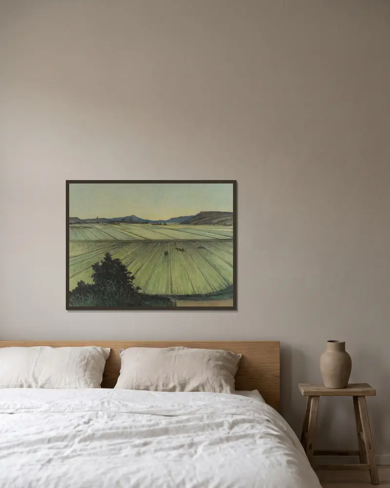 Landschaft mit Feldern von Karl Nordström gerahmt an einer Wand