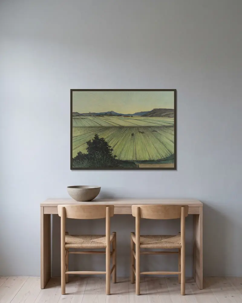 Landschaft mit Feldern von Karl Nordström gerahmt an einer Wand