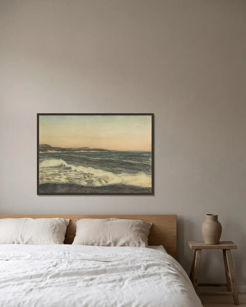 Havsstrand och dyningar av Karl Nordström inramad på en vägg