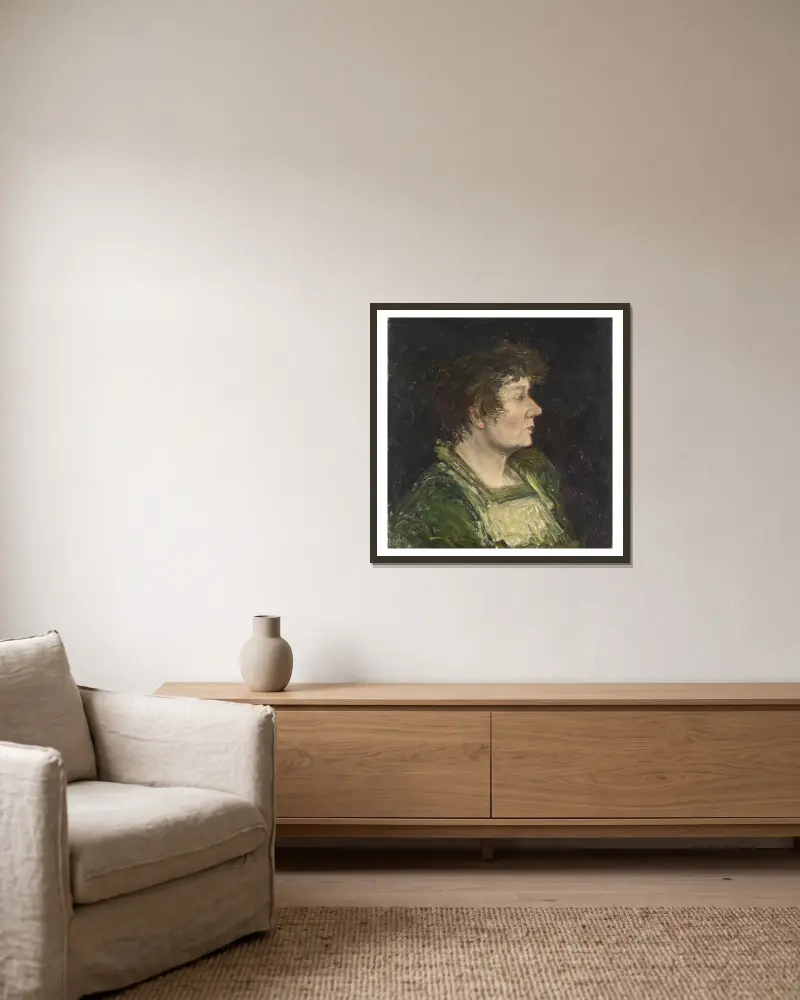 Konstnärens hustru (Tekla Lindeström) av Karl Nordström inramad på en vägg