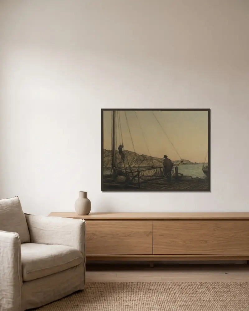 Der Kai von Karl Nordström gerahmt an einer Wand