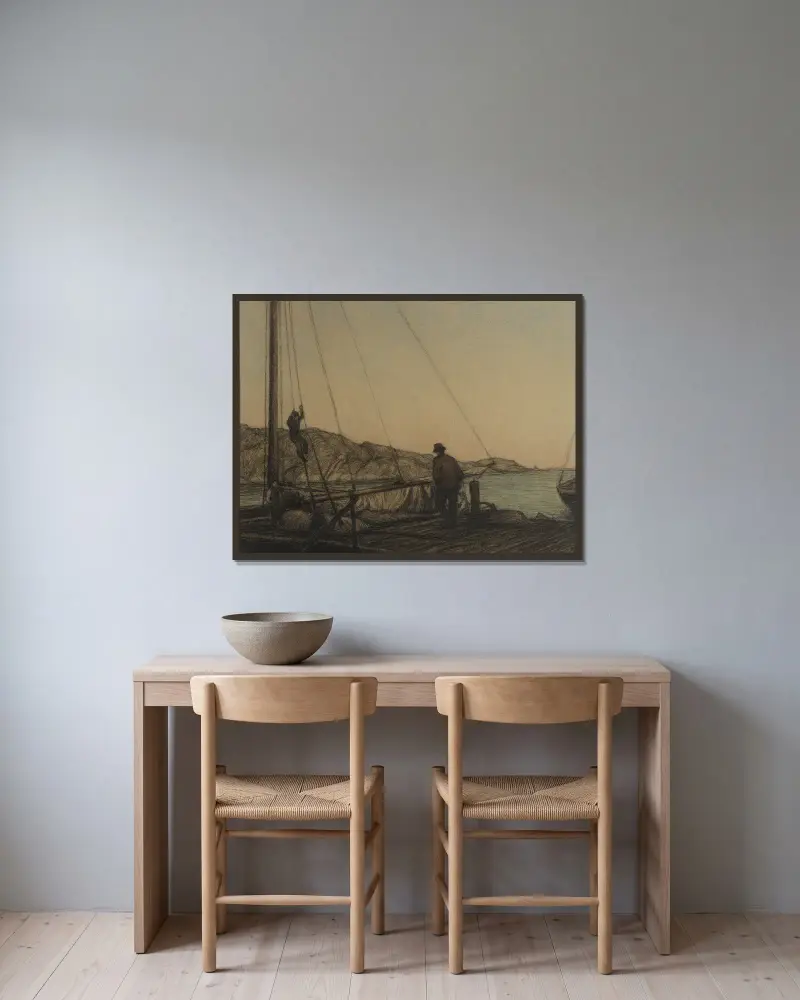 Der Kai von Karl Nordström gerahmt an einer Wand