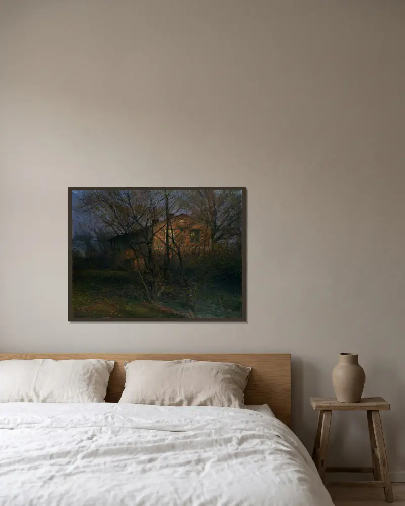 Det gula huset av Karl Nordström inramad på en vägg
