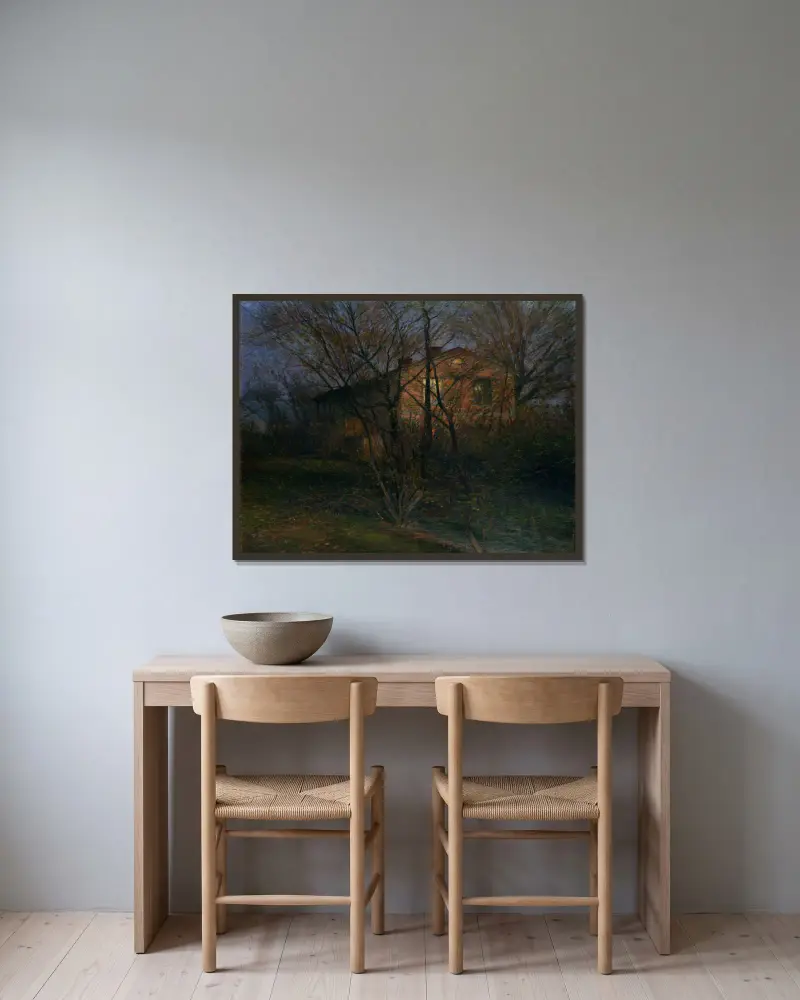 Det gula huset av Karl Nordström inramad på en vägg