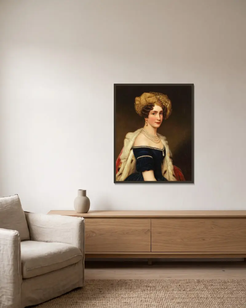 Auguste Amalie Prinzessin von Bayern, Herzogin von Leuchtenberg (1788-1851) av Joseph Karl Stieler inramad på en vägg