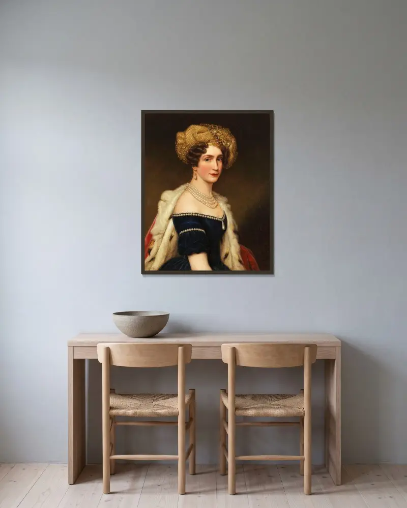 Auguste Amalie Prinzessin von Bayern, Herzogin von Leuchtenberg (1788-1851) av Joseph Karl Stieler inramad på en vägg