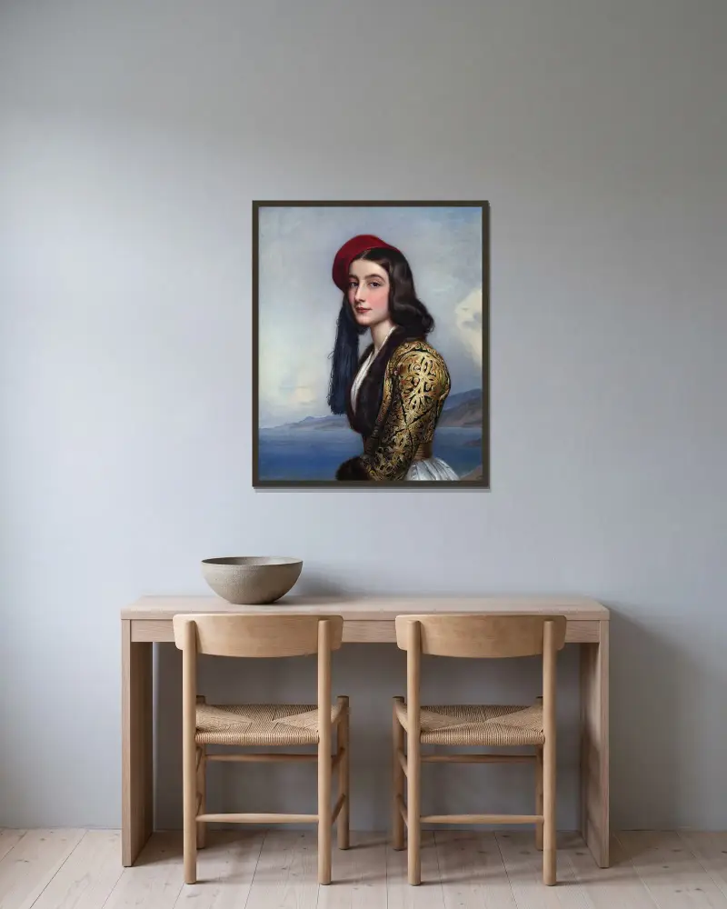 Katerina Rosa Botsaris av Joseph Karl Stieler inramad på en vägg
