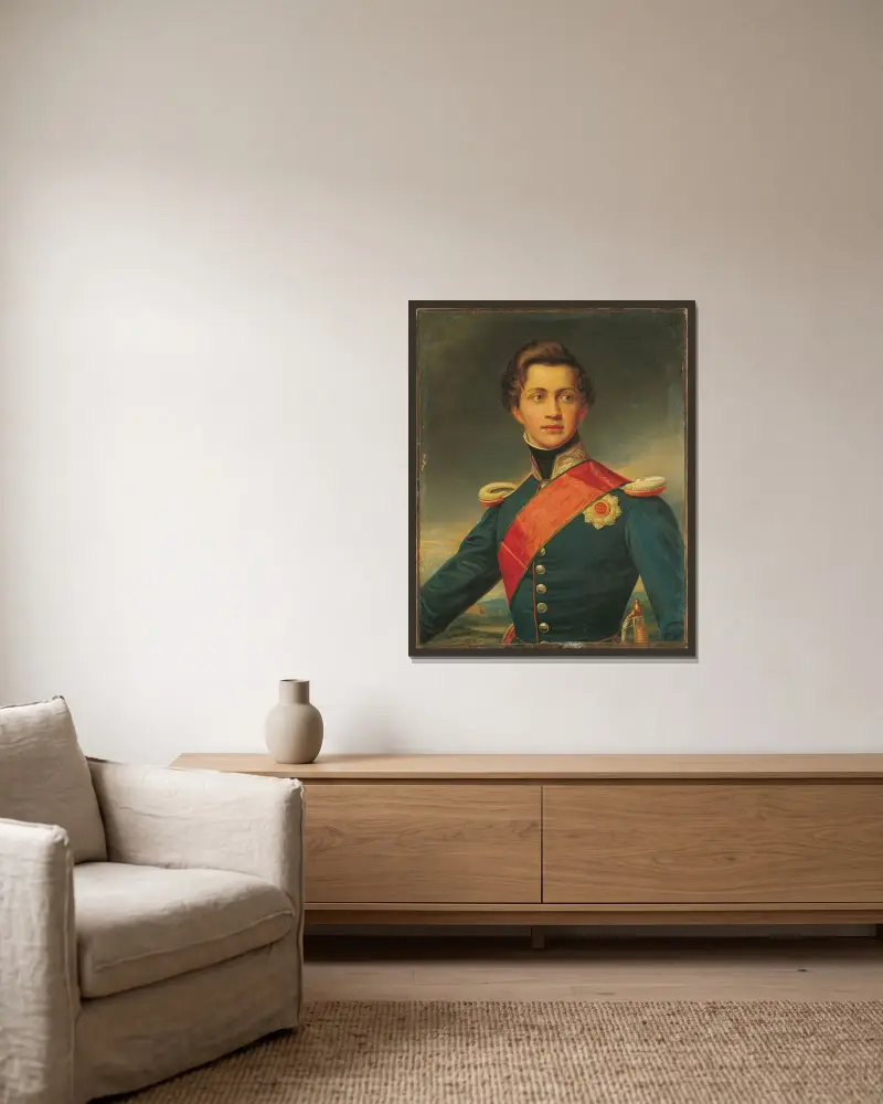 Porträtt av Othon som ung man av Joseph Karl Stieler inramad på en vägg