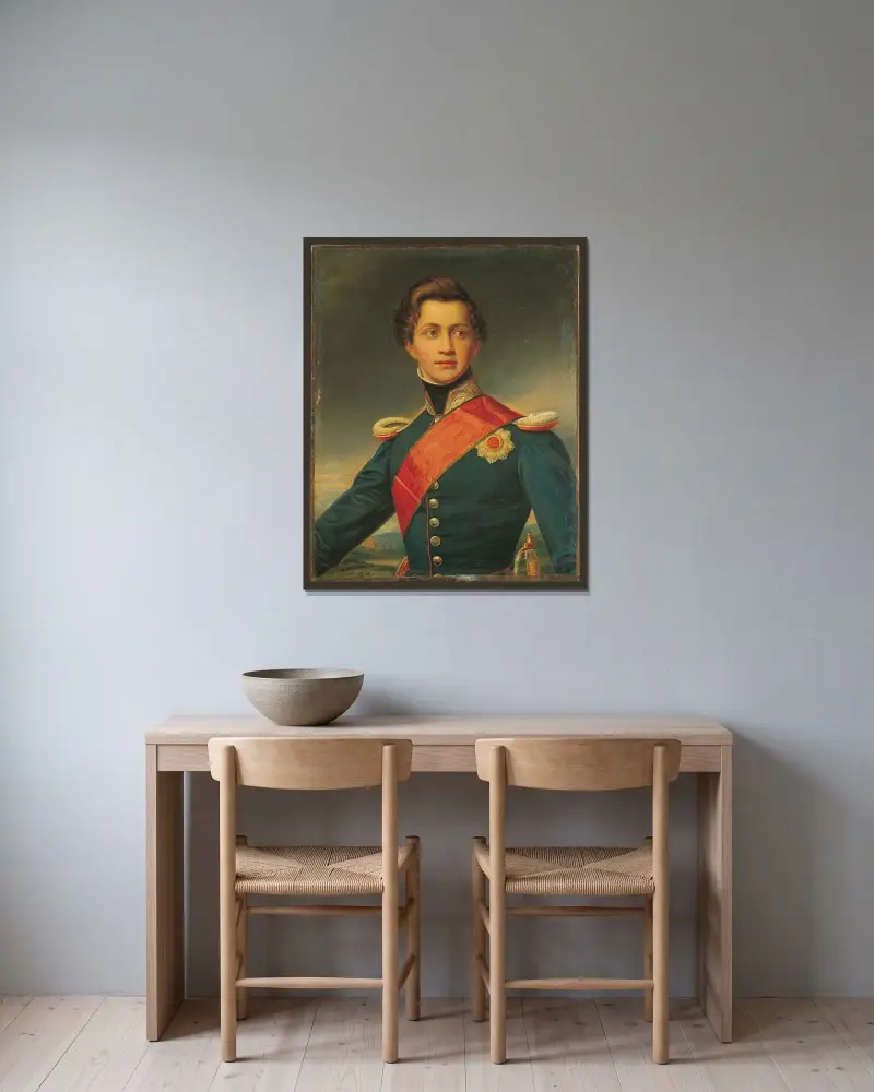 Porträtt av Othon som ung man av Joseph Karl Stieler inramad på en vägg
