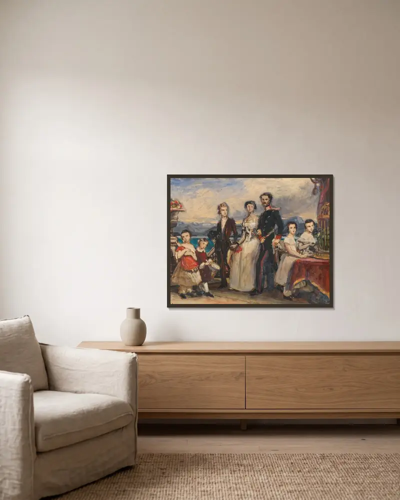 Studie zu dem Gemälde ‚Die Geschwister der Kaiserin Elisabeth von Österreich‘ von Joseph Karl Stieler gerahmt an einer Wand