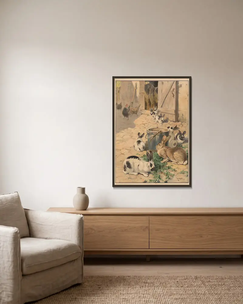 Kaninchen von Karl Wagner gerahmt an einer Wand
