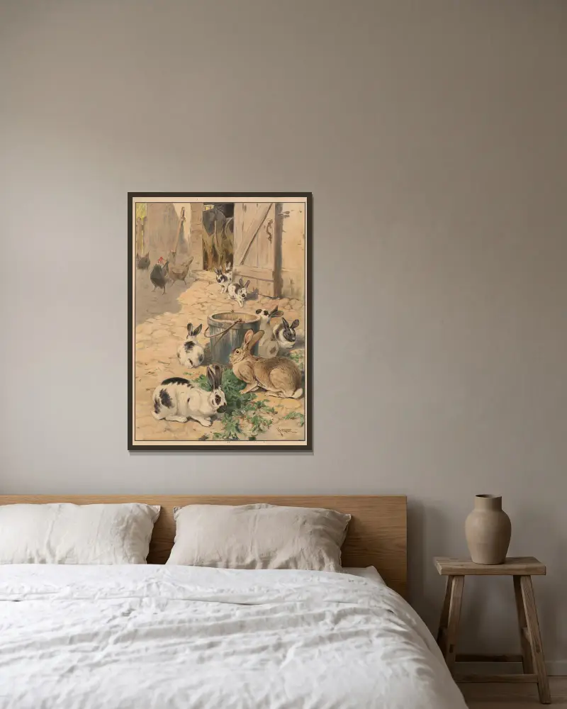 Kaninchen von Karl Wagner gerahmt an einer Wand